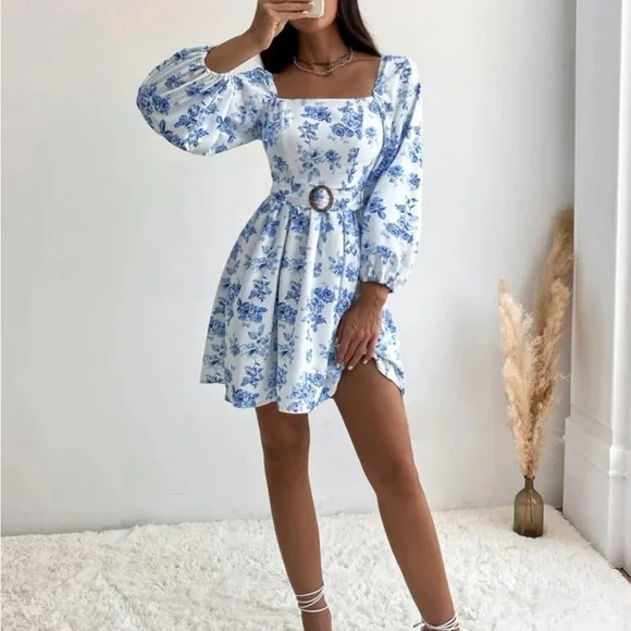 slim fit dress slacks Mykonos One Shoulder Blue Mini Dress M main image 0